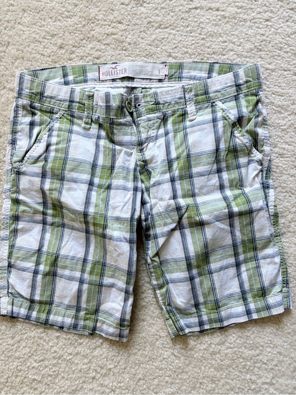Hollister Green Plaid Cotton Shorts